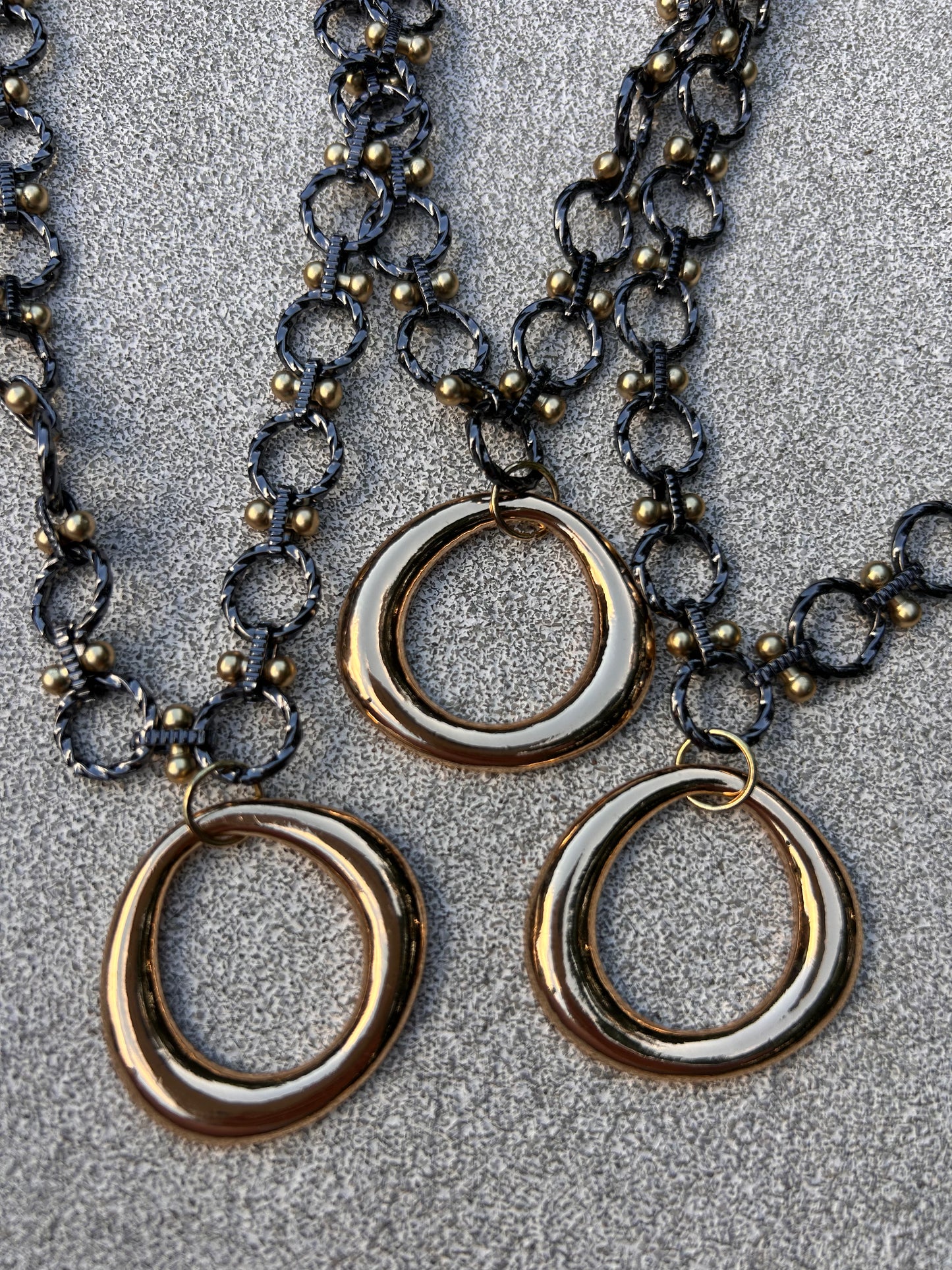 Golden Ring - Gunmetal Mixed Chain with a Gold Ring Pendant