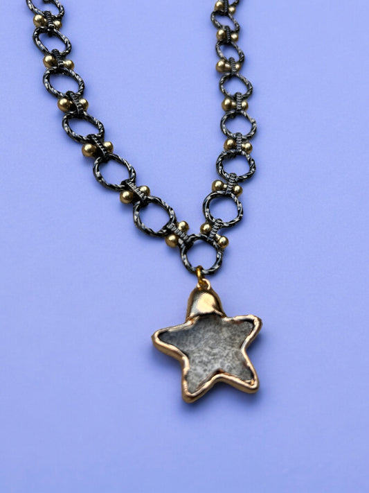 All American - Gunmetal Mixed Chain with Soldered Star Pendant