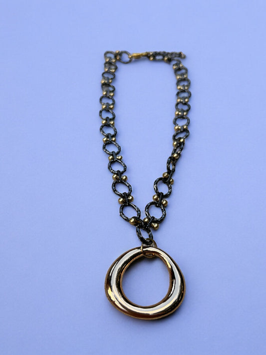 Golden Ring - Gunmetal Mixed Chain with a Gold Ring Pendant